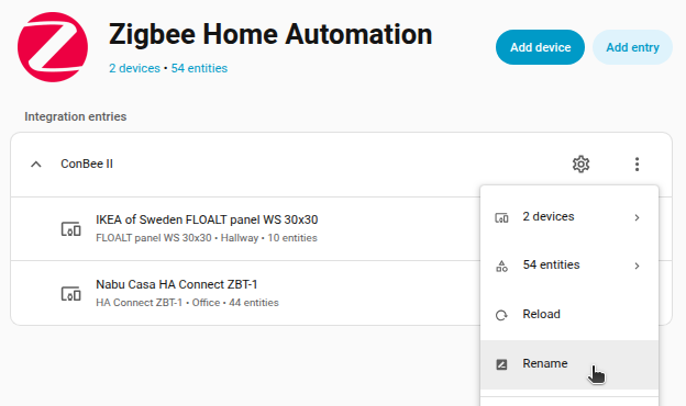 Start renaming ZHA integration