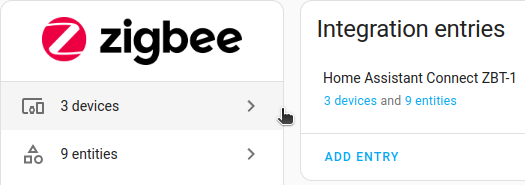 Screenshot showing the Zigbee integration page