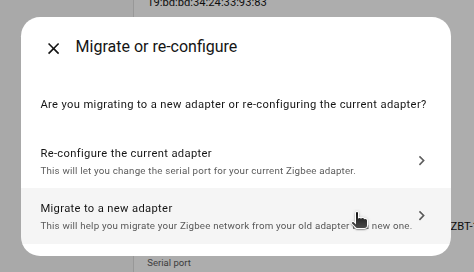 Screenshot showing the Migrate or reconfigure dialog