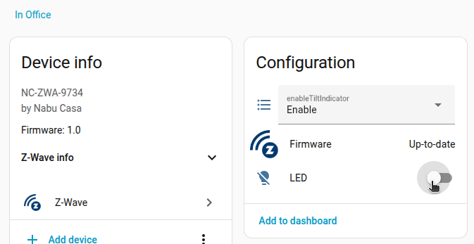 Screenshot showing the LED toggle button